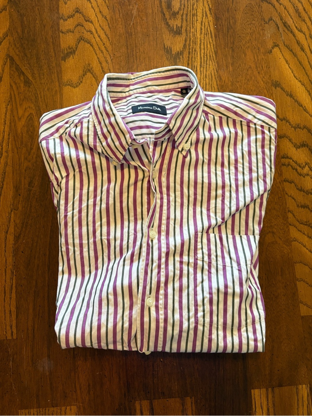 Massimo Dutti Men’s White Button-Down Shirt with Purple and Green Stripes
